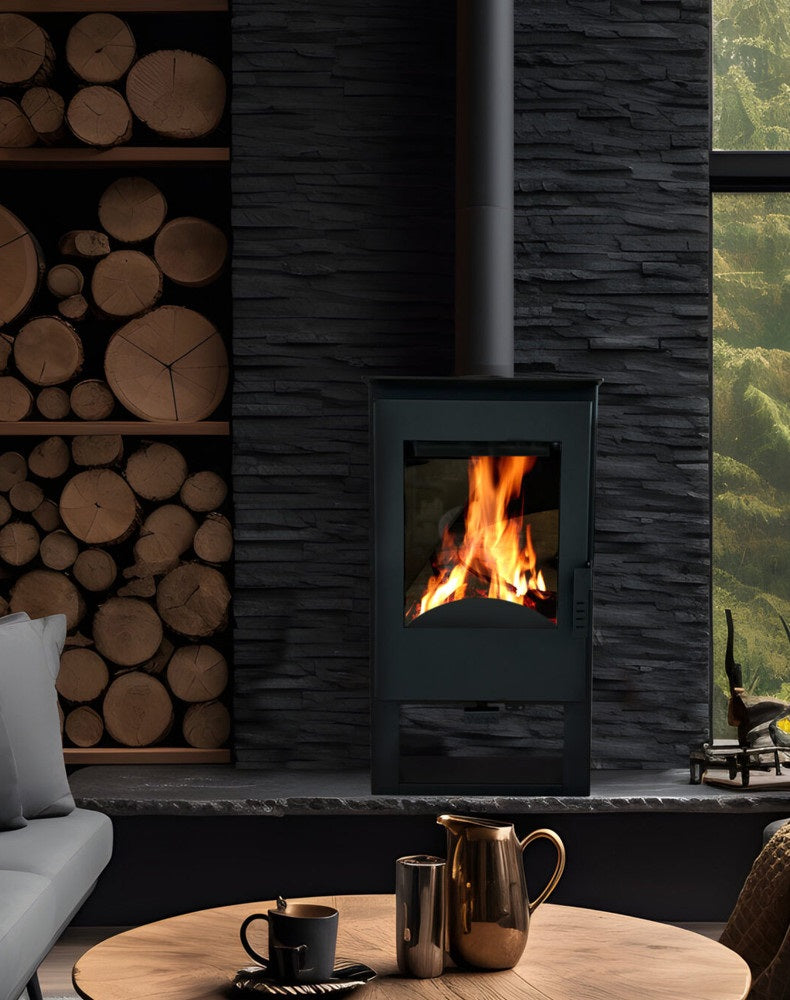 Salamandra a lenha Cozy Sophia – 7,5 kW, dupla combustão, até 80 m², preta